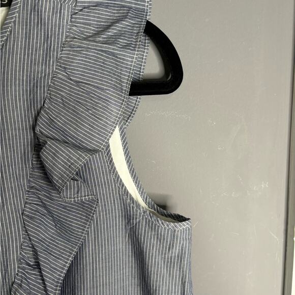 Express Blue and White Striped Sleeveless Dress Ruffle Detail Size Medium - Picture 4 of 7